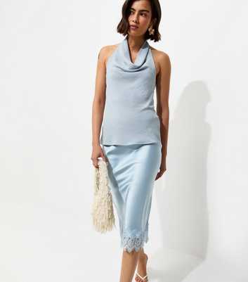 Blue Satin Lace Trim Skirt