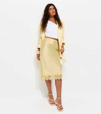 Light Yellow Satin Lace Trim Skirt