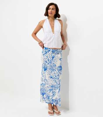 Blue Shell Print Bias Cut Midi Skirt