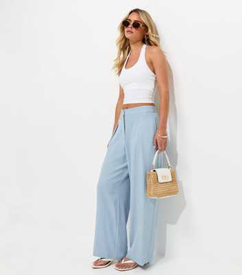 Petite Light Blue Tailored Wide Leg Trousers