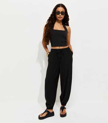 Petite Black Pleated Wide Leg Cuffed Trousers
