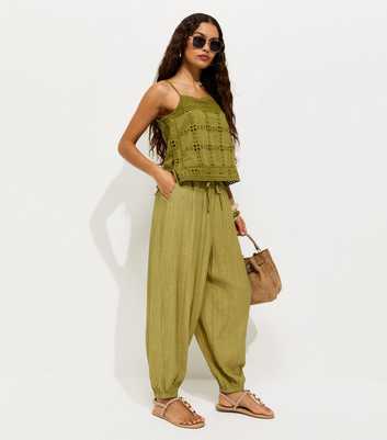 Petite Light Khaki Pleated Wide Leg Cuffed Trousers