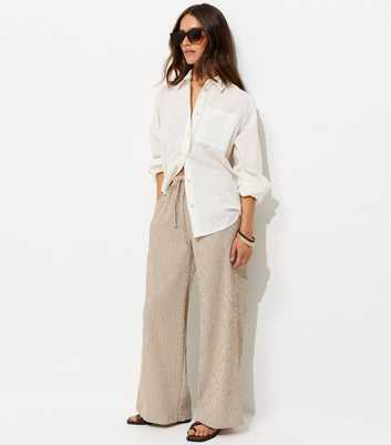 Petite Brown Texture Stripe Wide Leg Trousers