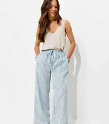 Petite Light Blue Texture Stripe Wide Leg Trousers