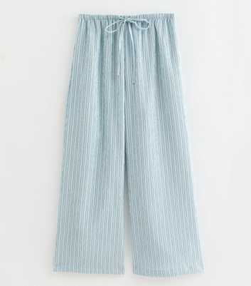 Petite Light Blue Texture Stripe Wide Leg Trousers