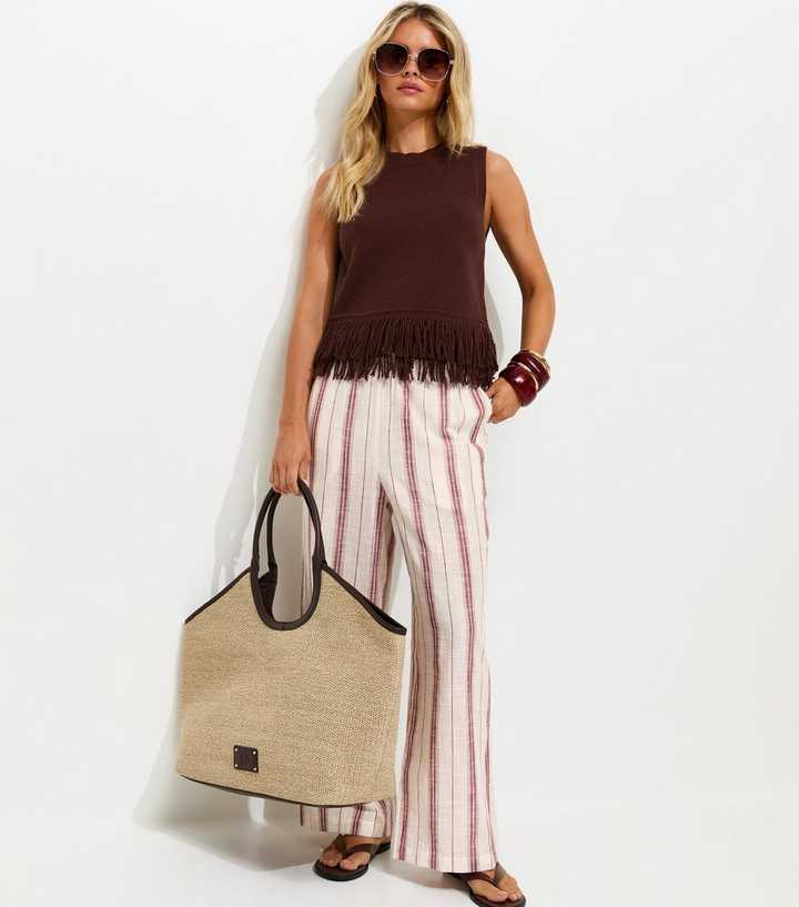 Petite Rust Striped Woven Wide Leg Trousers