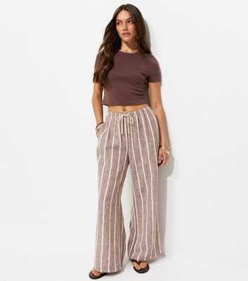 Petite Brown Striped Wide Leg Trousers