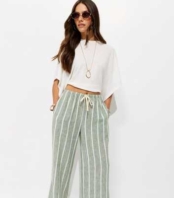 Petite Green Striped Wide Leg Trousers