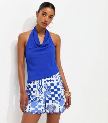 Blue Shell Print Scallop Hem Shorts | New Look