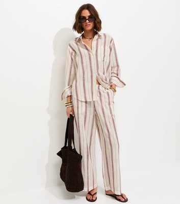 Pink Cotton Striped Wide Leg Trousers