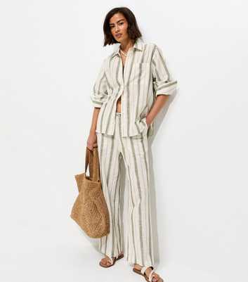Green Cotton Striped Wide Leg Trousers