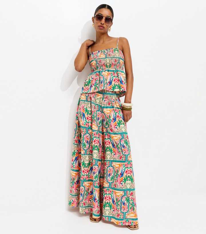 Multicolour Parrot Palazzo Trousers
