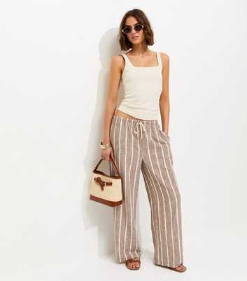 Brown Striped Wide Leg Trousers