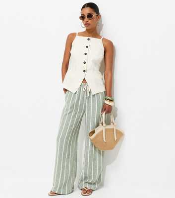 Green Striped Wide Leg Trousers
