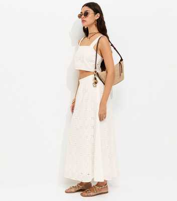 White Embroidered Cut Out Maxi Skirt