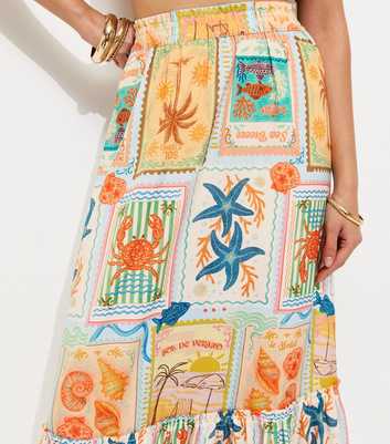 Multicoloured Patchwork Print Tiered Midi Skirt