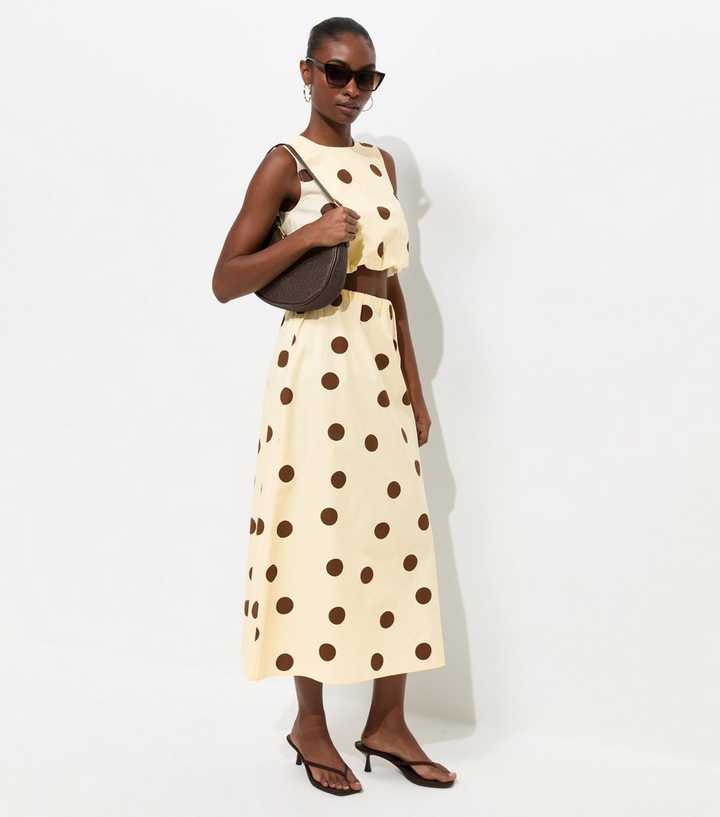 Cream Cotton Large Spot Print Circle Skirt