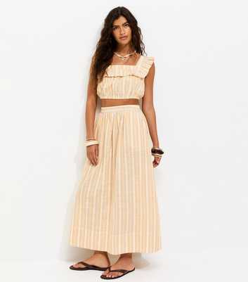 Yellow Cotton Poplin Striped Circle Midi Skirt