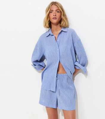 Blue Cotton Striped Drawstring Boxer Shorts