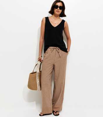 Brown Cotton Striped Wide Leg Trousers