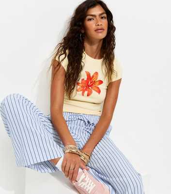 Blue Striped Seersucker Wide Leg Trousers