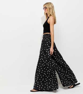 Tall Black Crepe Polka Dot Palazzo