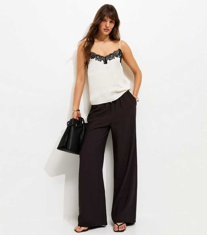 Tall Black Drawstring Wide Leg Trousers