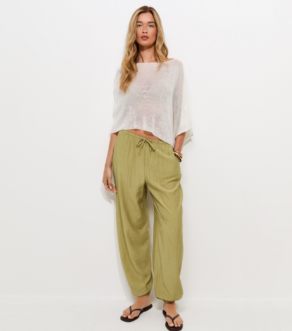 Women's Tall Light Khaki Drawstring Cuffed Trousers New Look