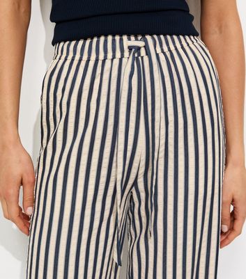 Tall Blue Seersucker Stripe Wide Leg Trousers | New Look