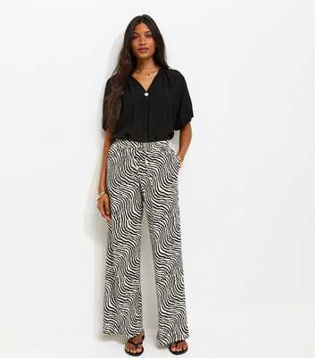 Brown Zebra Print Crinkle Texture Wide Leg Trousers