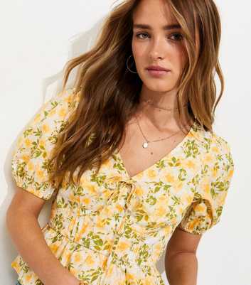 Yellow Floral Print V-Neck Top
