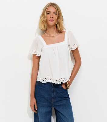 White Embroidered Square Neck Blouse