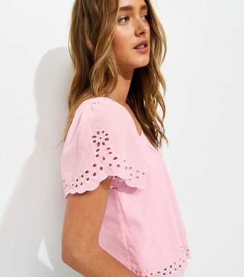 Pink Embroidered Square Neck Blouse