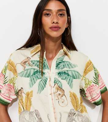 Cream Tropical Print Short Sleeve Shirt