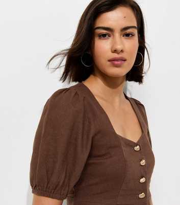 Dark Brown Linen Rich Shell Button Peplum Top