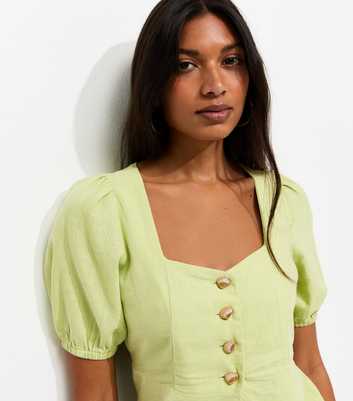 Light Green Linen Rich Shell Button Peplum Top