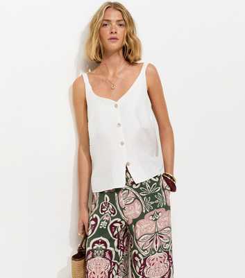 Off White Button Front V-Neck Cami Top