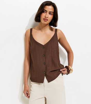 Dark Brown Button Front V-Neck Cami Top