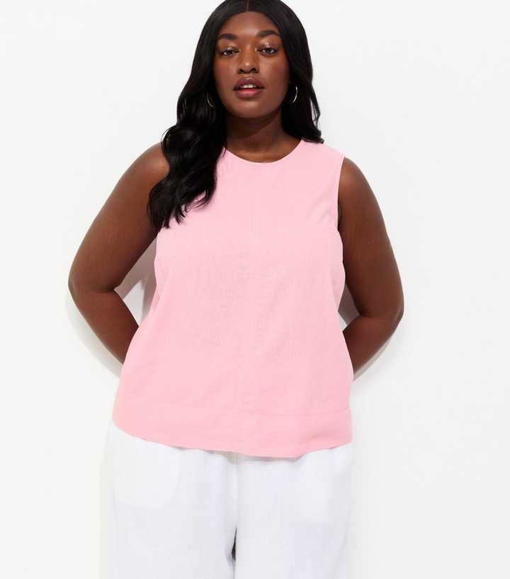 Curves Pale Pink Linen Rich Sleeveless Top