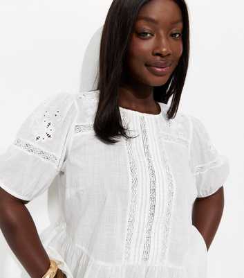 Curves White Cotton Lace Trim Blouse