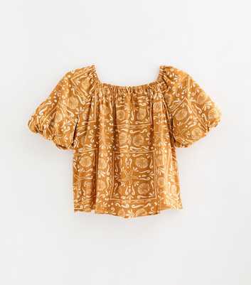 Curves Orange Shell Print Puff Sleeve Blouse