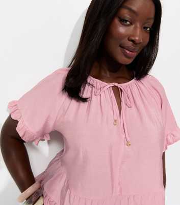 Curves Pale Pink Tiered Short Sleeve Top