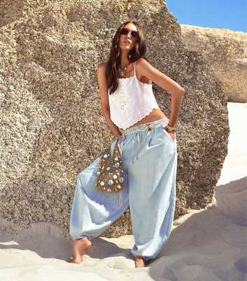 Off White Cotton Embroidered Handkerchief Hem Cami Top