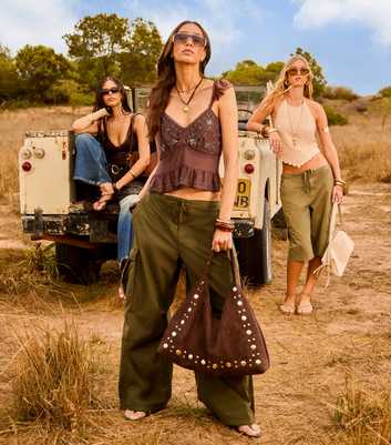 Dark Brown Beaded Chiffon Cami Top