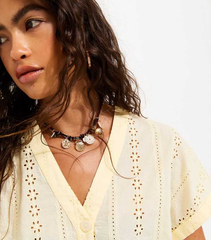 Light Yellow Cotton Broderie Anglaise Button Through Top