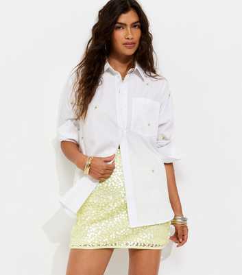 White Daisy Embroidered Long Sleeve Poplin Shirt