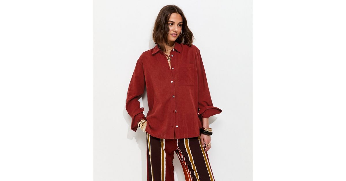 Dark Red Cotton Oversized Shirt