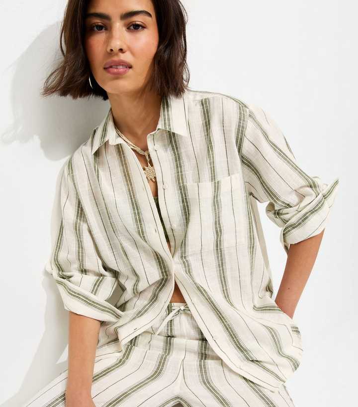 Green Cotton Striped Oversize Shirt