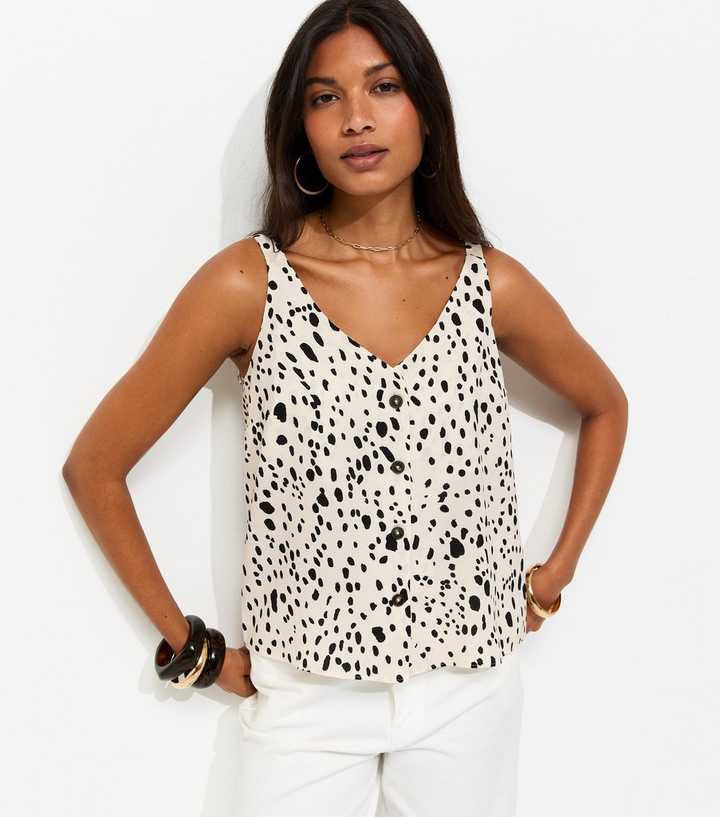 Cream Abstract Print V-Neck Cami Top