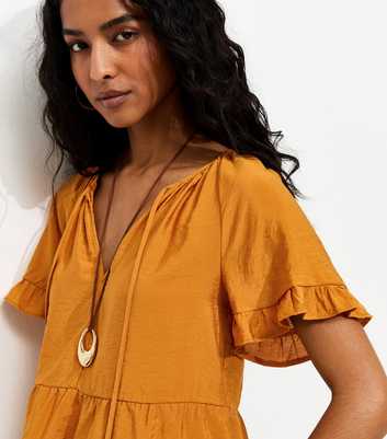 Dark Yellow Tiered Tie Neck Top